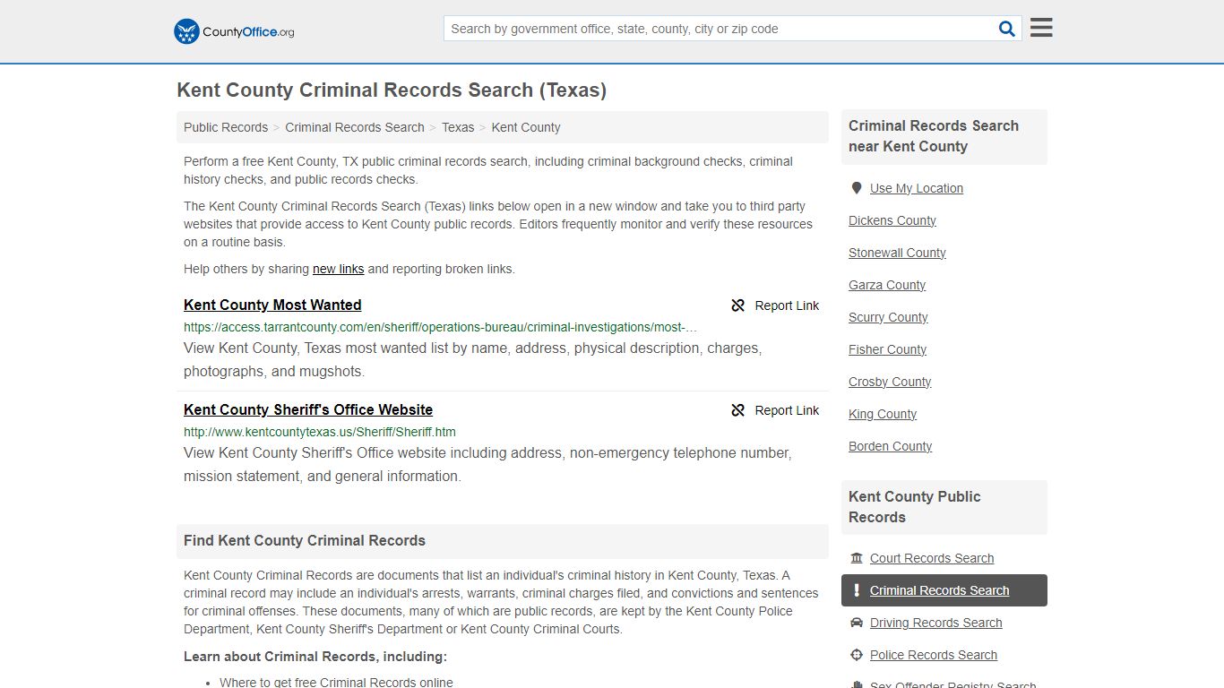 Criminal Records Search - Kent County, TX (Arrests, Jails & Most Wanted ...